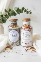 Load image into Gallery viewer, Large Blue Ceramic Candle With Gemstones &amp; Rosebud.
