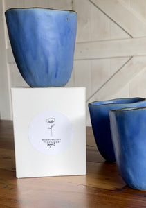 Large Blue Ceramic Candle With Gemstones & Rosebud.