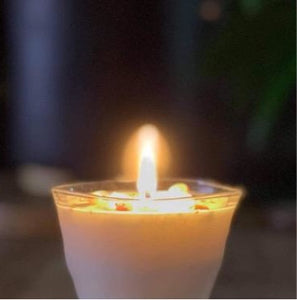 Healing light - Organic Glass Wonky Candle with Rosebuds & Gemstones